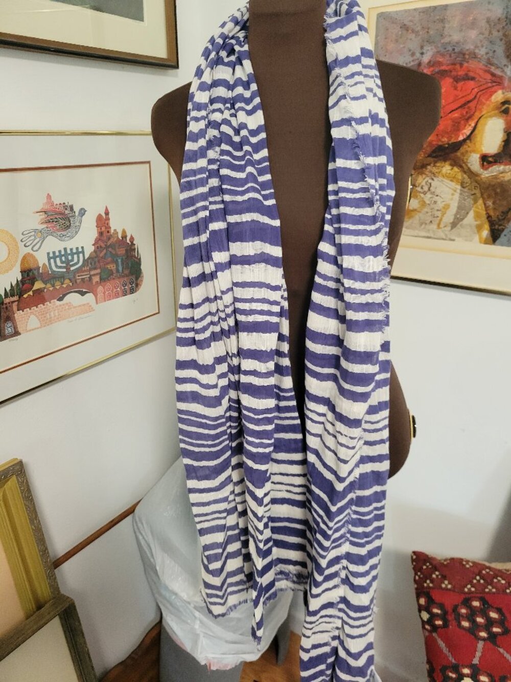 NWT Mudpie Blue and White Striped Summer Sarong or Scarf